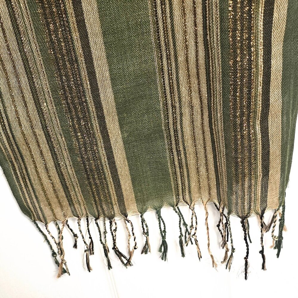 Olive Green & Neutral Striped Scarf